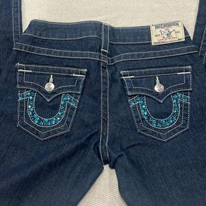 Vintage True Religion Y2K Billy Straight Leg Jeans with Embellished Pockets S 28